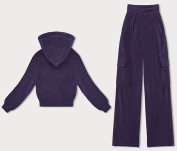 Komplet damski bluza + spodnie typu cargo śliwkowy (AMG-322A)