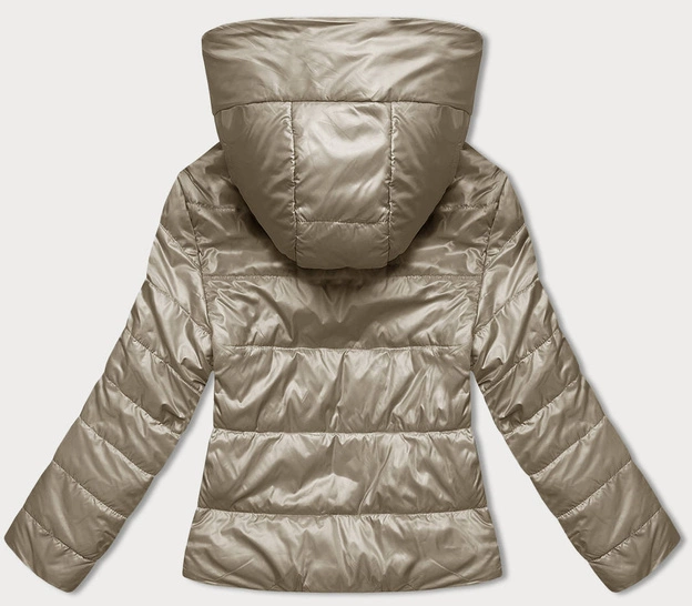 Krótka kurtka damska z kapturem beżowa (B8187-12)