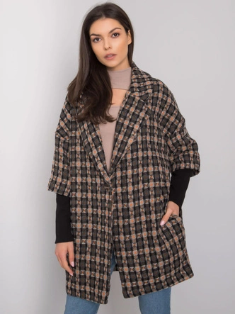 Dzianinowy płaszcz z łączonymi rękawami szary-pomarańcz (0466)