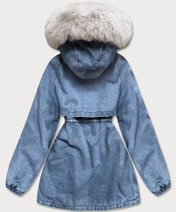 Damska kurtka jeansowa na futrzanej podszewce niebieski/ecru (br8048-50046)