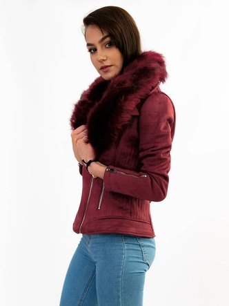 Zamszowa ramoneska damska z futerkiem bordowa (6502)