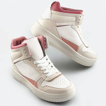 Damskie sneakersy za kostkę beżowo-różowe (wh2122)