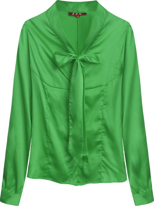 SATYNOWA KOSZULA Z WIĄZANĄ STÓJKĄ ZIELONA (1064)