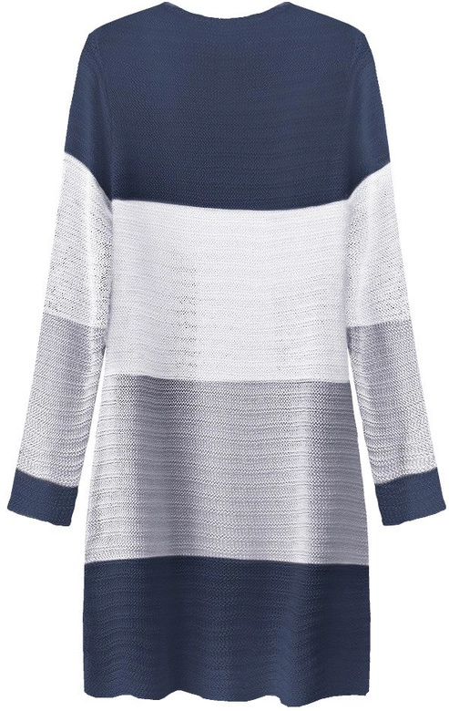 AŻUROWY KARDIGAN Z KIESZENIAMI GRANATOWO-BIAŁY (221ART)