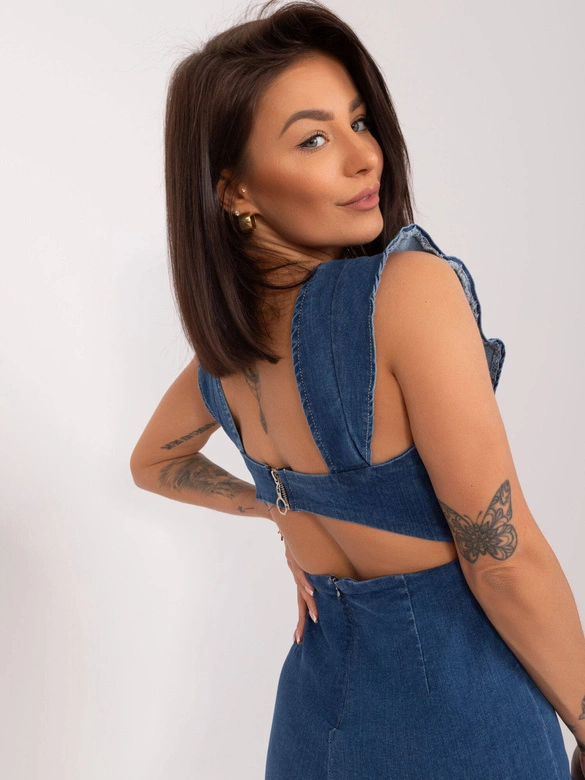 Jeansowa sukienka bez pleców granatowa (508635)