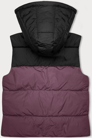 Krótka kamizelka damska z kapturem j.style fiolet-czarny (16M9112-53)