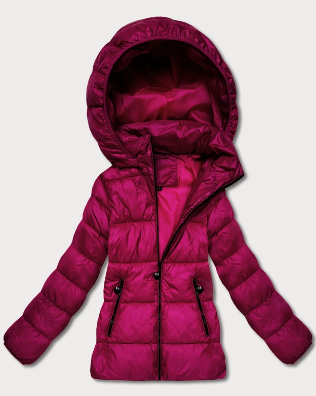 Pikowana zimowa kurtka damska do bioder fuksja (T3-2656#-17)