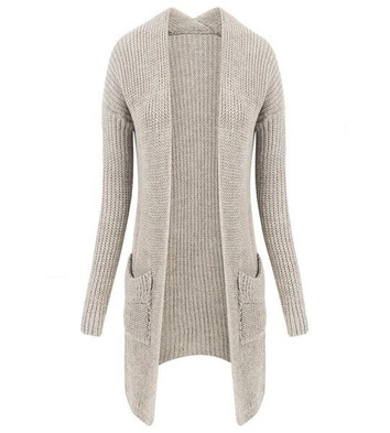 GRUBY KARDIGAN Z KIESZENIAMI BEŻOWY CIEMNY (SW500)