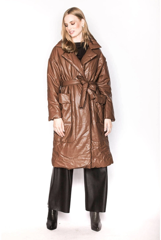 Kurtka oversize skóra ekologiczna brązowa (ag1-j9080)