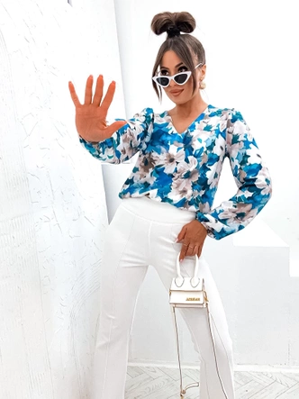 Bluzka z bufiastymi rękawami turkusowa (021)