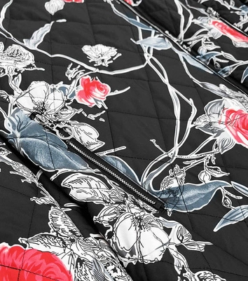 DAMSKA KURTKA W KWIATY CZARNA (7721)