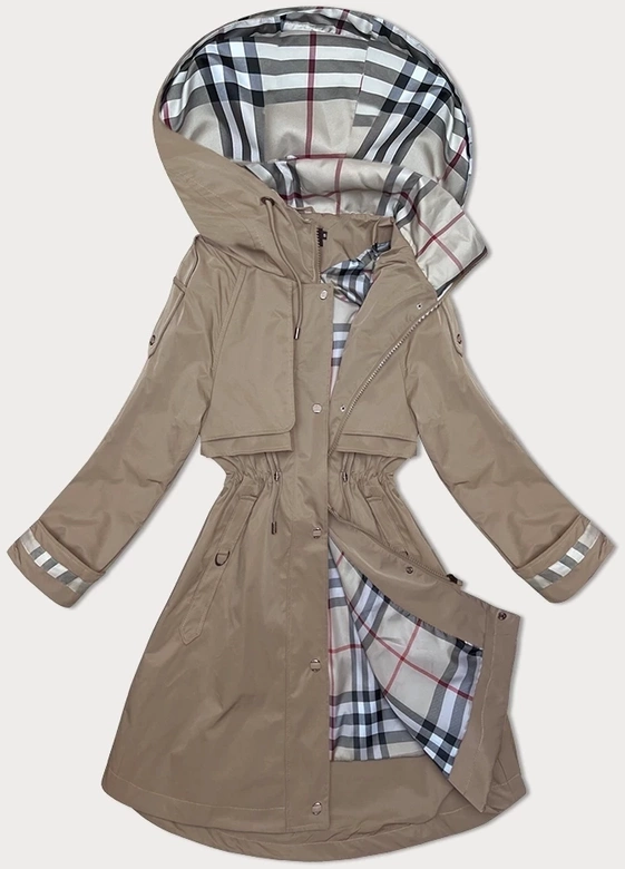 Cienka parka damska z kapturem BH Forever jasny khaki(3) (BH-2403)