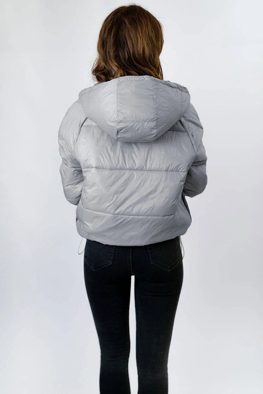 DWUSTRONNA BŁYSZCZĄCA KURTKA DAMSKA CZARNO-SZARA (B9553)