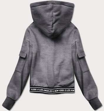 Krótka bluza dresowa damska ze ściągaczami szara (26030)