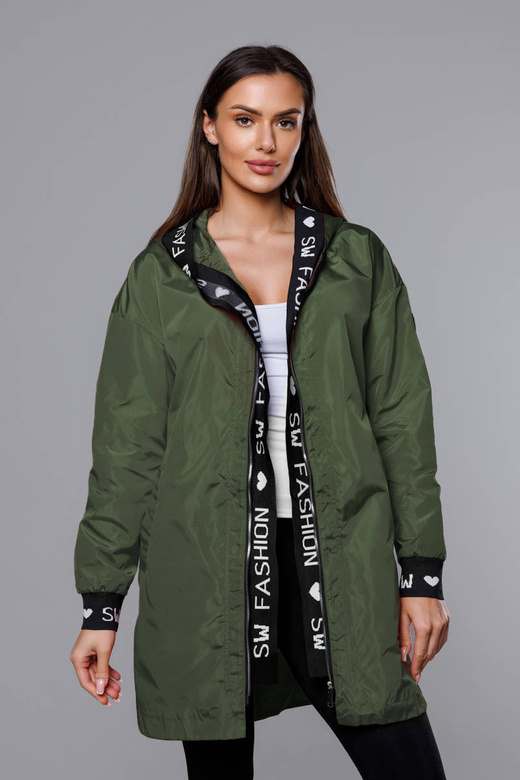 Cienka kurtka damska z ozdobną lamówką khaki (B8145-11)