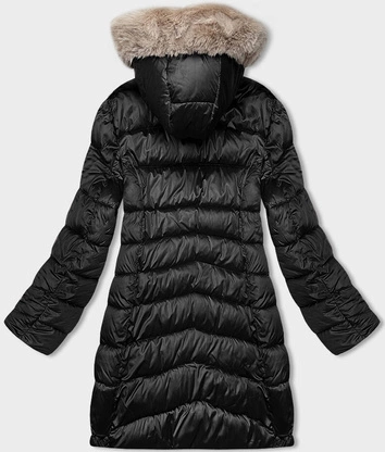 Zimowa dwustronna kurtka damska z kapturem czarny-beż (B8202-1046)