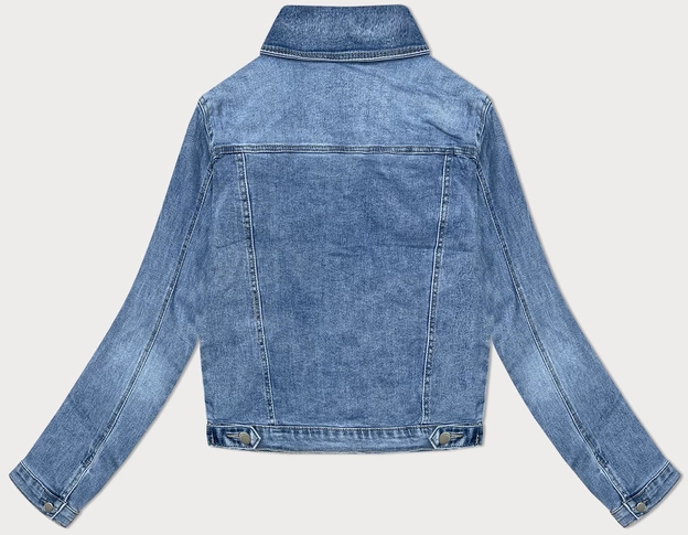 Damska kurtka jeansowa z przetarciami niebieska (GD9215-K)