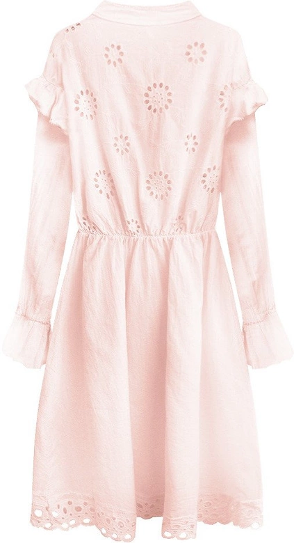 Bawełniana sukienka z haftem pudrowy róź (303art)