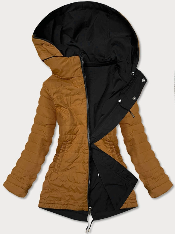 Dwustronna kurtka damska czarno-karmelowa (w502-1)