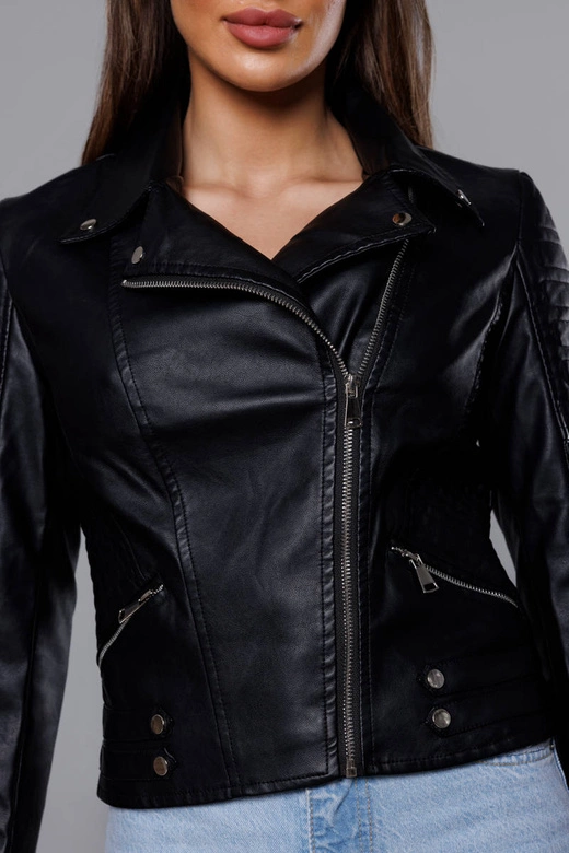 Krótka ramoneska z kołnierzem czarna (11Z8031)