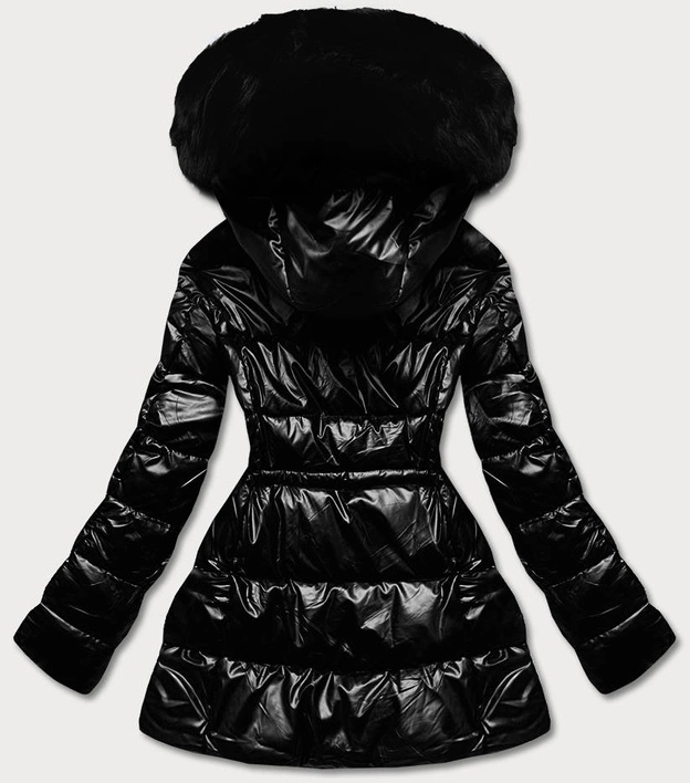 Metaliczna kurtka damska czarna (b8029-1)