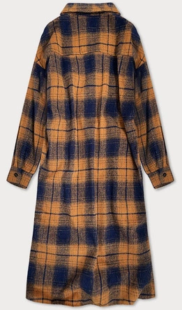 Koszulowy damski płaszcz w kratę brązowo-granatowy (8424)