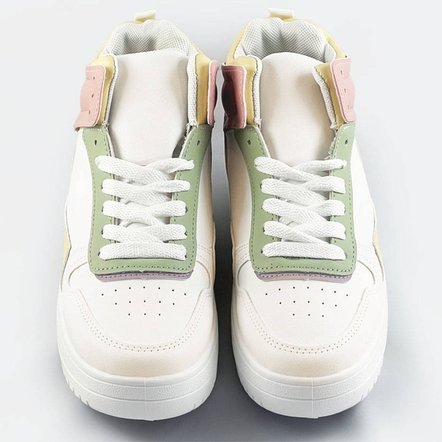 Damskie sneakersy za kostkę biało-pastelowe (wh2122)
