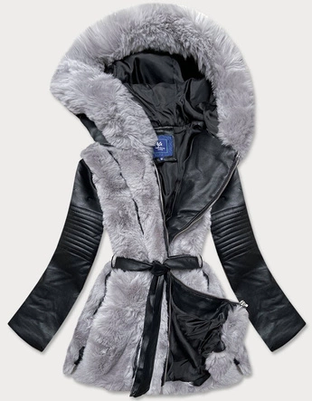 Damska kurtka ze skóry ekologicznej z futerkiem czarna (fk-027)