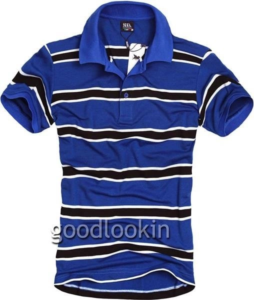 KOSZULKA POLO JEEL Jeans GRANATOWA W PASY CZARNE I BIAŁE (312676)