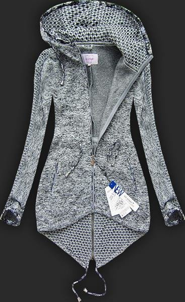 GRUBA BLUZA Z KAPTUREM CIEMNOSZARA (LX9921)