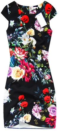 OŁÓWKOWA SUKIENKA W KWIATY CZARNA (ART45)