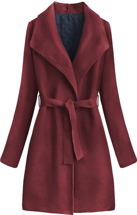 WIĄZANY PŁASZCZ Z KOŁNIERZEM BORDOWY (534/3ART)