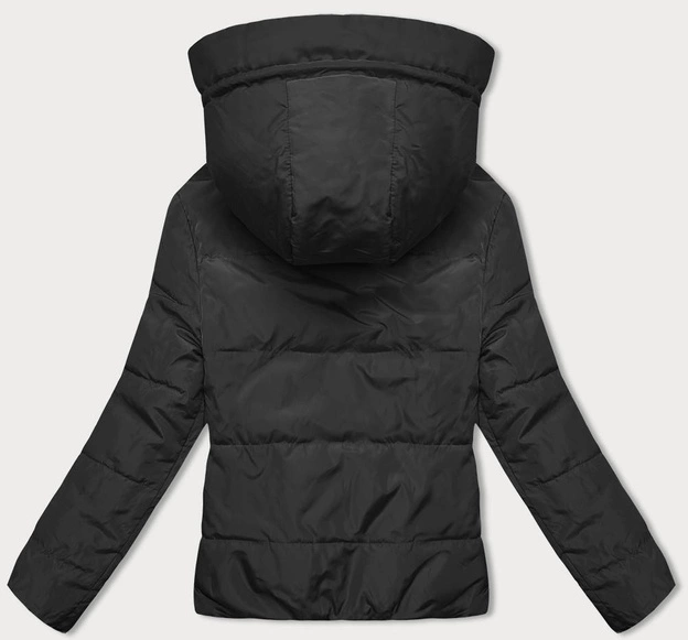 Dwustronna krótka kurtka z kapturem czarno-beżowa (B8181-1046)