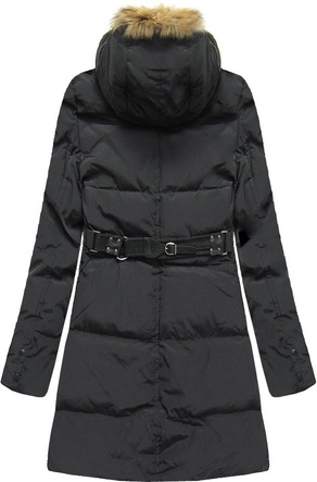 PIKOWANA KURTKA Z PUCHEM NATURALNYM CZARNA (X1296X)