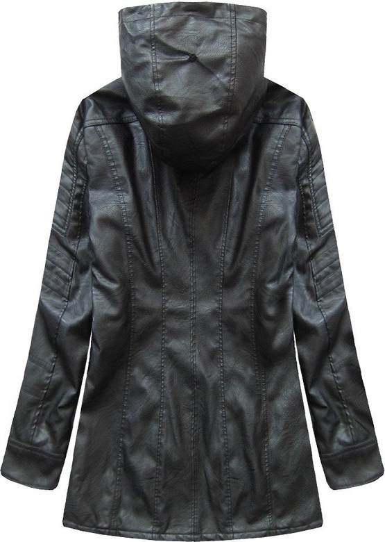 PŁASZCZYK Z EKOSKÓRY Z KAPTUREM CZARNY (5525BIG)