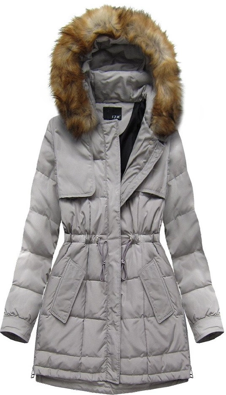 PIKOWANA KURTKA Z PUCHEM NATURALNYM SZARA (8081)