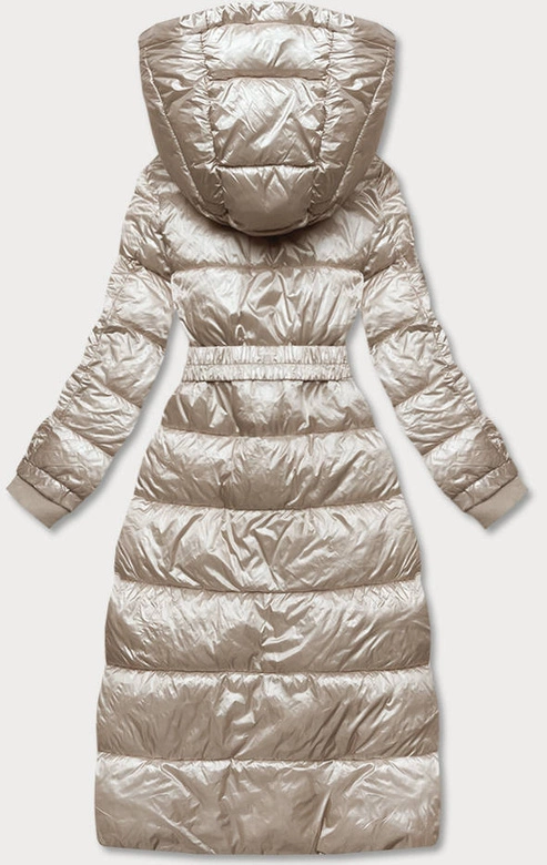 Długa damska kurtka z paskiem beżowa (AG1-J9090)