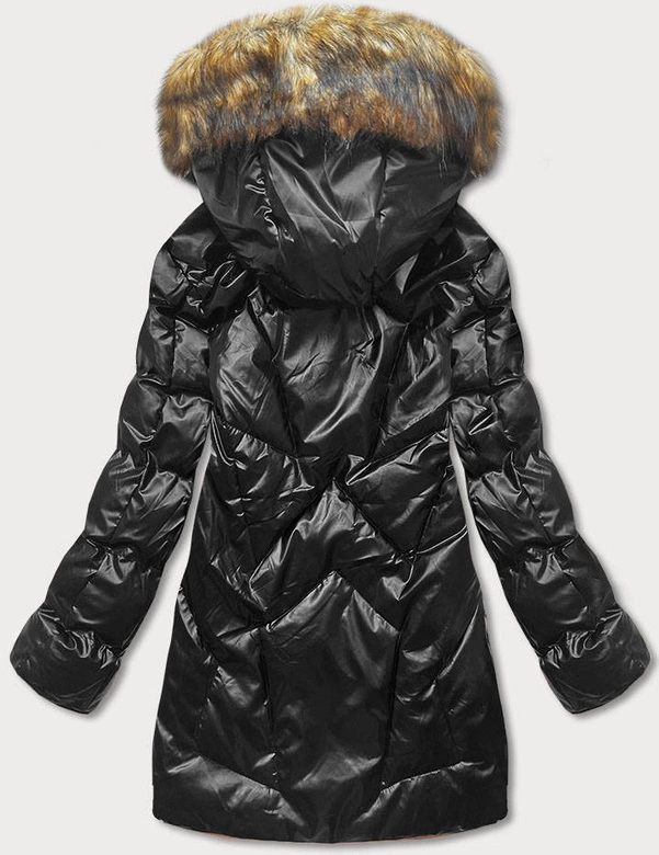 Zimowa kurtka damska z kapturem czarno-brązowa (5m775-392)