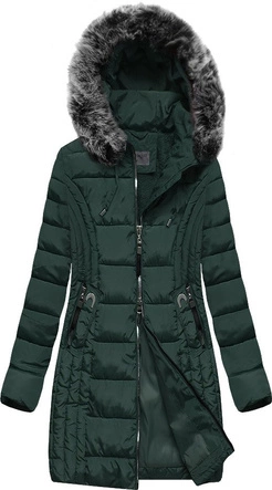 DŁUŻSZA KURTKA Z KAPTUREM BUTELKOWA ZIELEŃ (B2619-30)