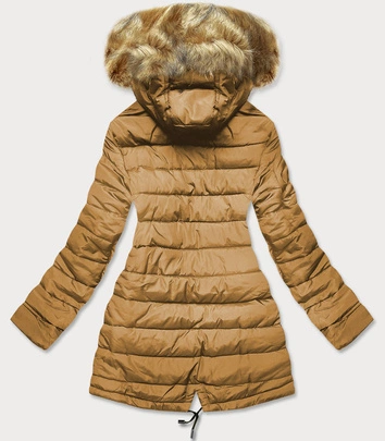 Dwustronna damska kurtka zimowa czarno-karmelowa (w557-1big)