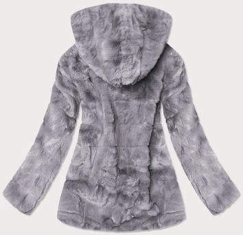 Kurtka damska futro z kapturem szara (br9742-9)