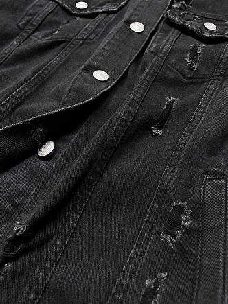 Luźna damska kurtka z przetarciami czarna (LS9033)