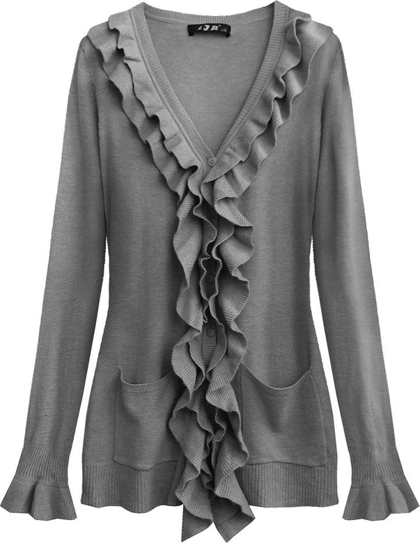 SWETER Z FALBANAMI CIEMNOSZARY (X1579X)