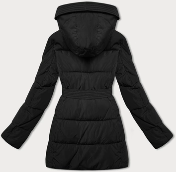 Taliowana kurtka zimowa z paskiem czarna (23MY-207)