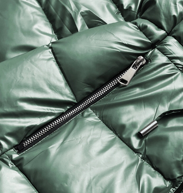 Metaliczna kurtka dwustronna damska zielona (R8070)