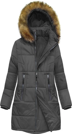 PIKOWANA DAMSKA KURTKA ZIMOWA Z KAPTUREM SZARA (B2627)