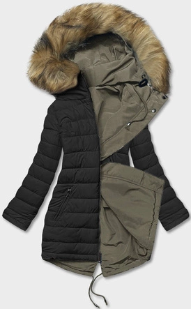 Dwustronna kurtka damska zimowa khaki-czarna (2M-21508)