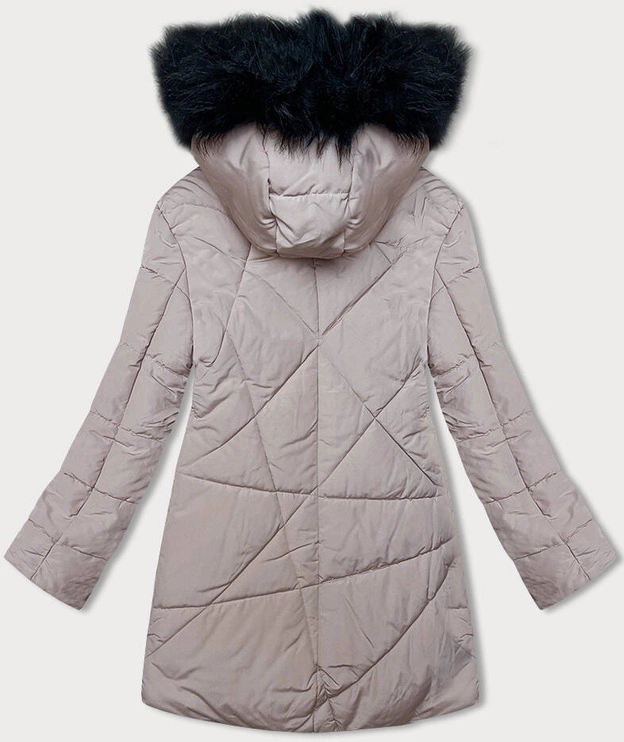 Kurtka zimowa damska z futerkiem nude (V715)