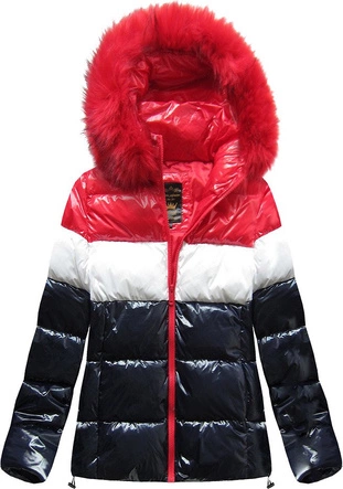 KRÓTKA LAKIEROWANA KURTKA DAMSKA GRANATOWA (7691)