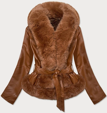 RAMONESKA Z FUTRZANYM KOŁNIERZEM BRĄZOWA (B9737-12012)